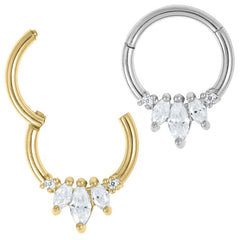 Claw Set Jewelled Marquise Fan Hinged Ring.