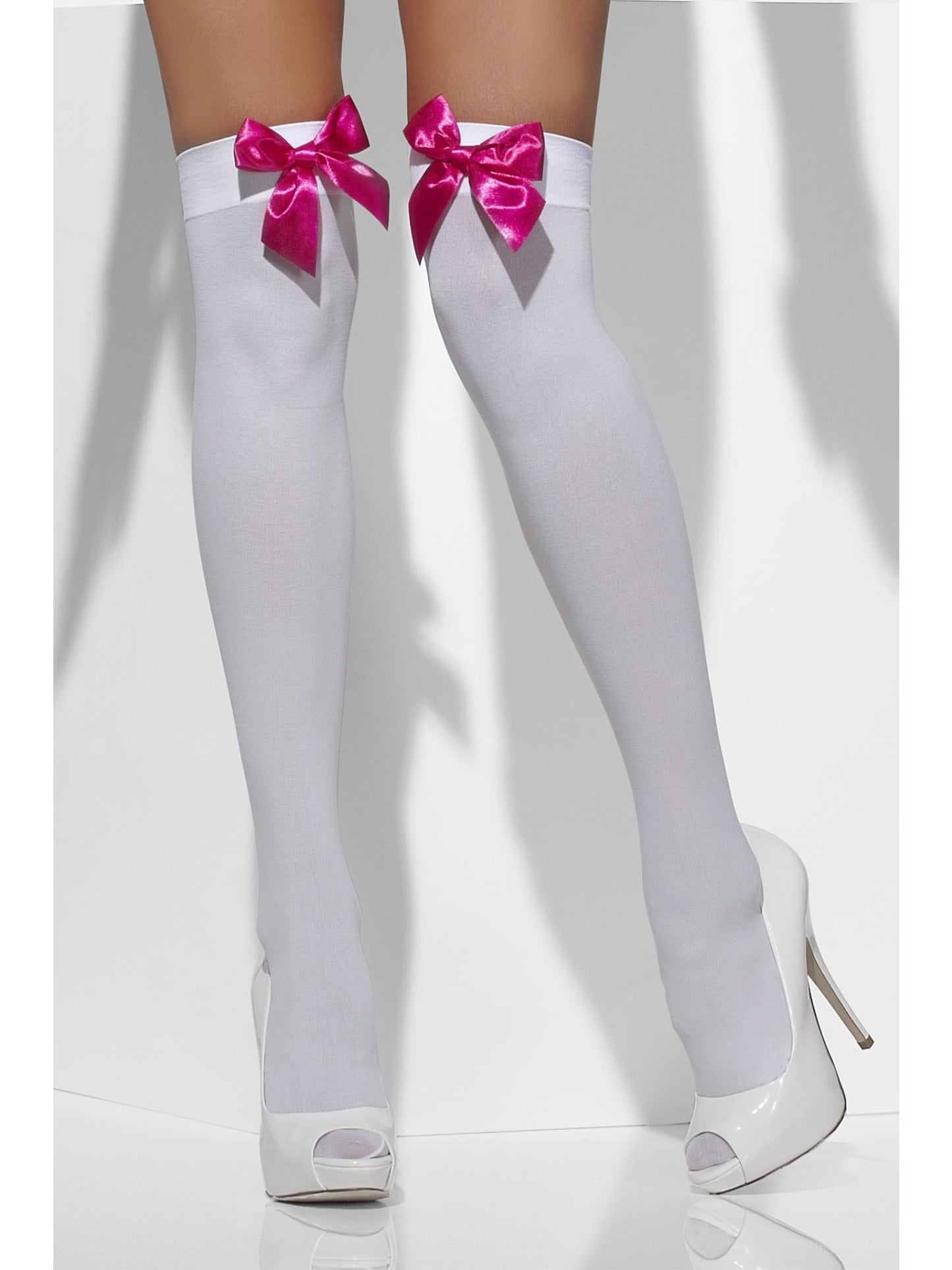 White Hold Ups with Fuchsia Bows