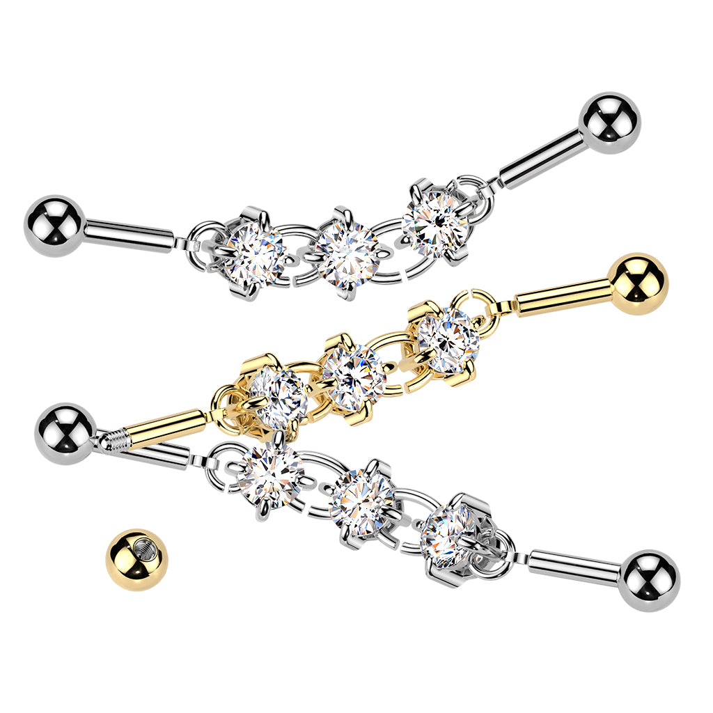 Triple CZ Chain Industrial Barbell.