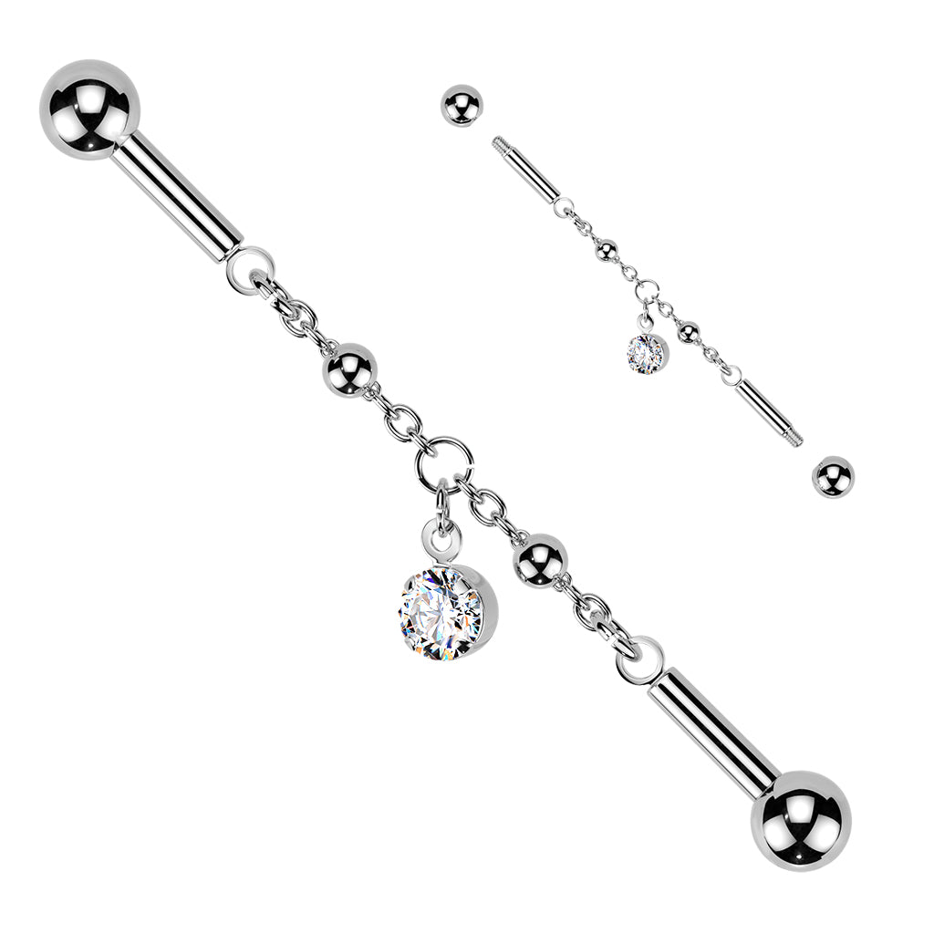 Dangly CZ Chain Industrial Barbell.