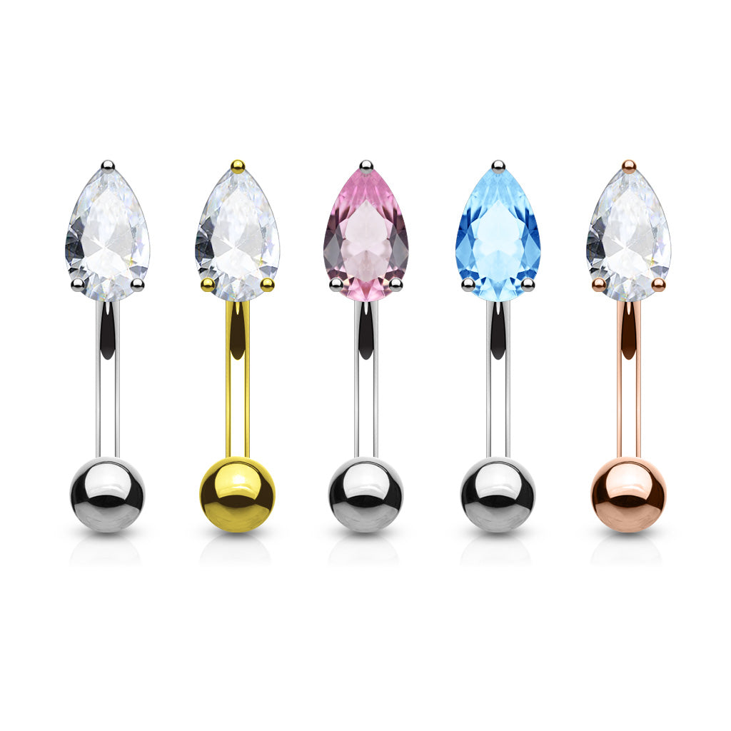 Teardrop CZ Curved Barbell.