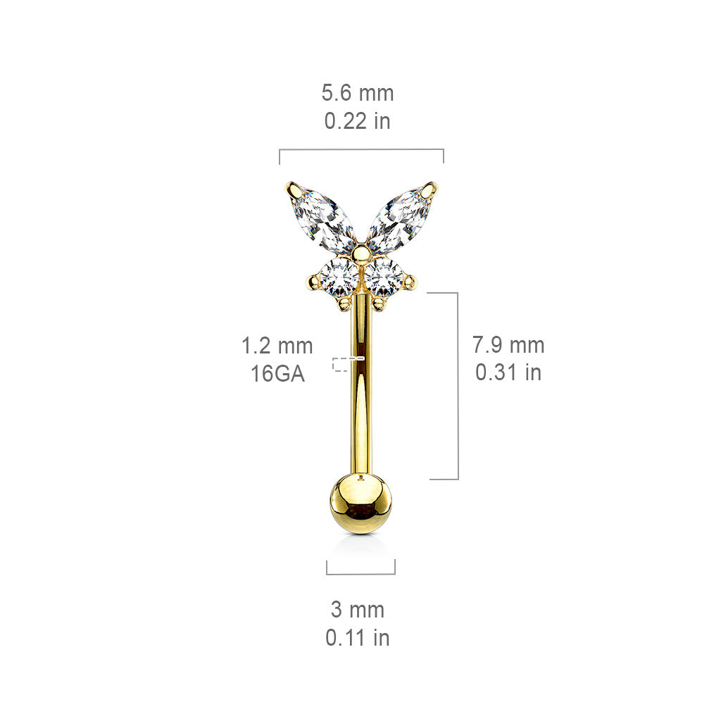 CZ Butterfly Curved Barbell.