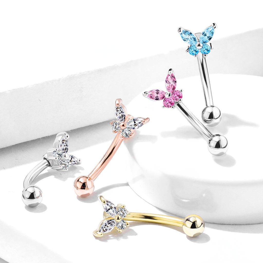 CZ Butterfly Curved Barbell.