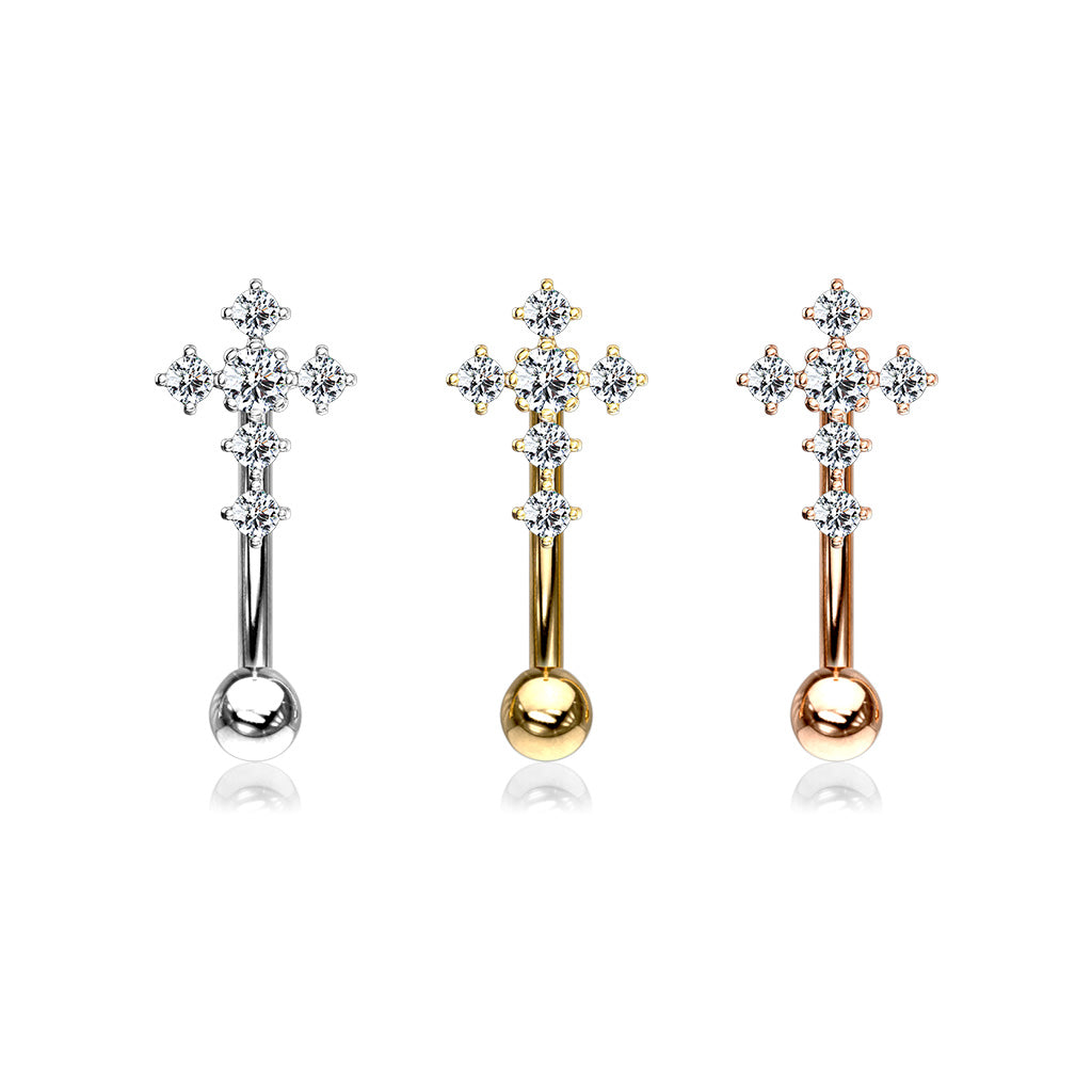 CZ Cross Curved Barbell.