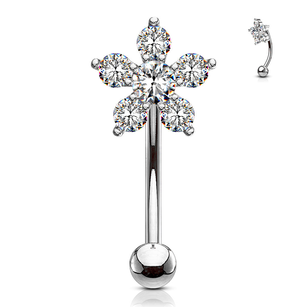 CZ Flower Curved Barbell.