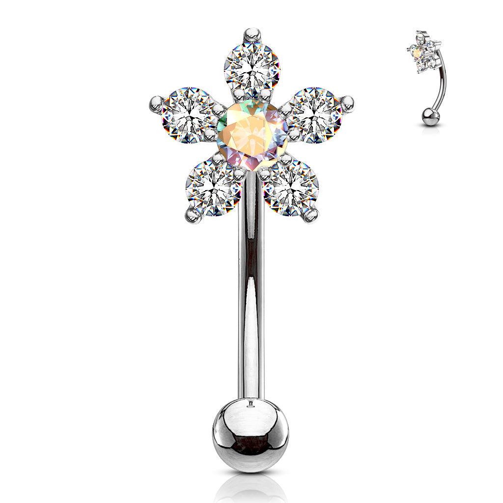 CZ Flower Curved Barbell.