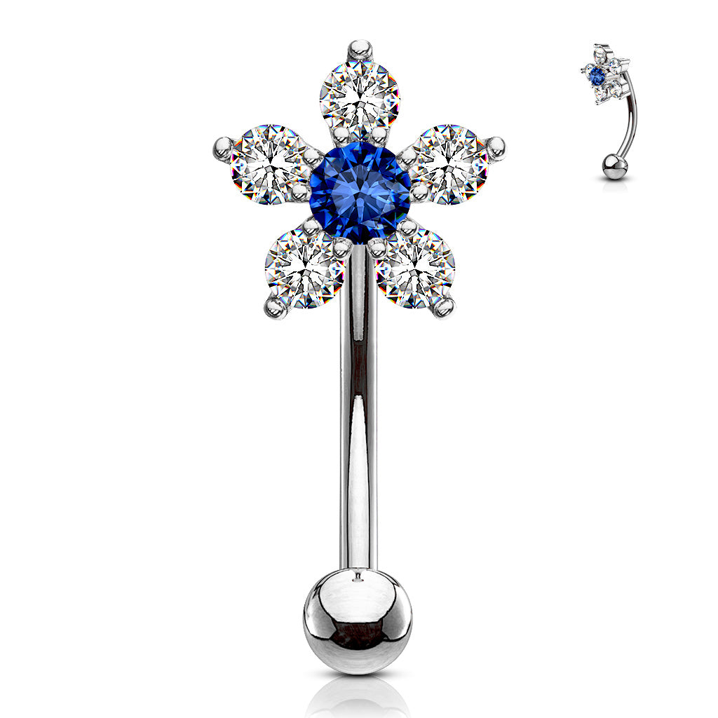 CZ Flower Curved Barbell.