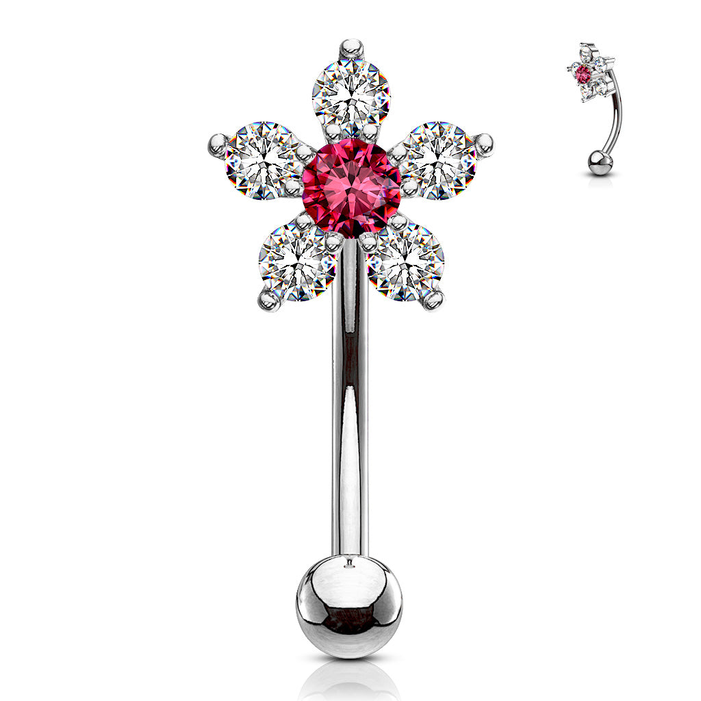 CZ Flower Curved Barbell.