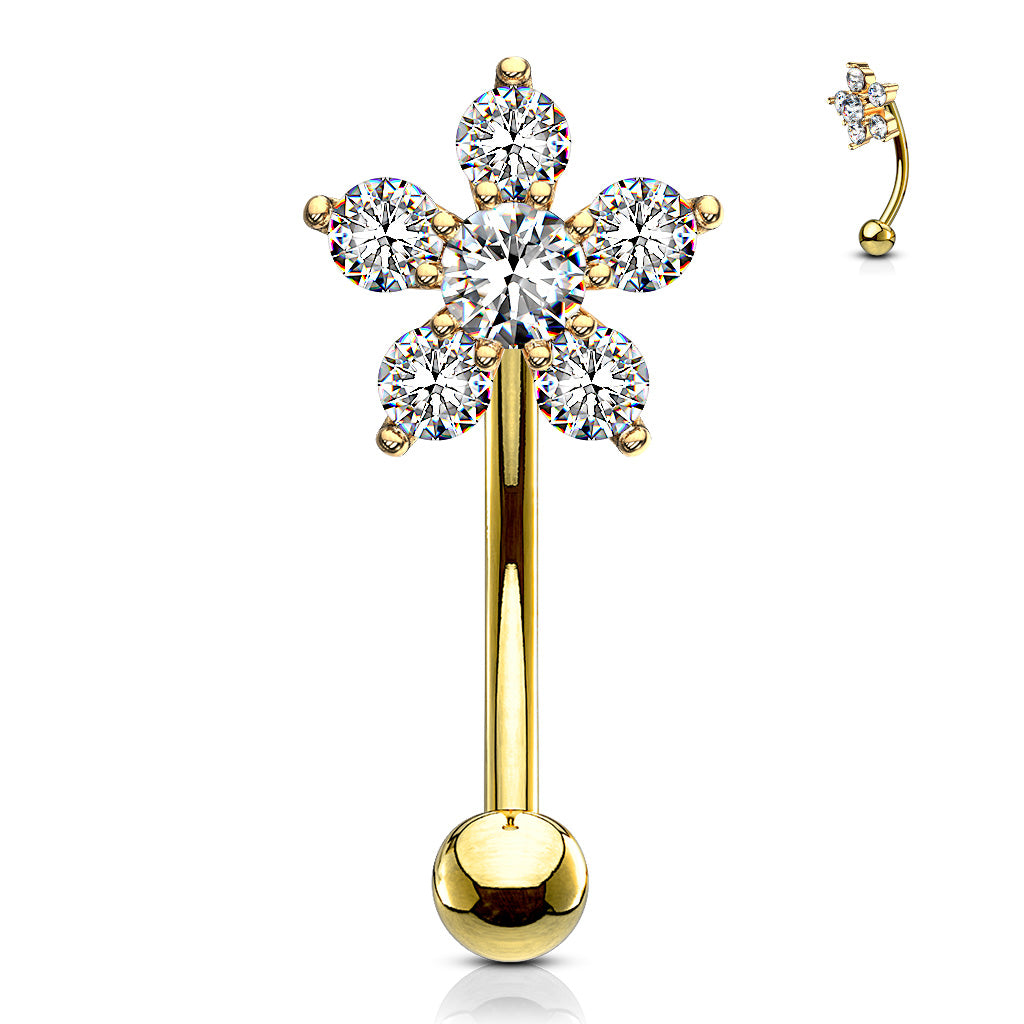 CZ Flower Curved Barbell.