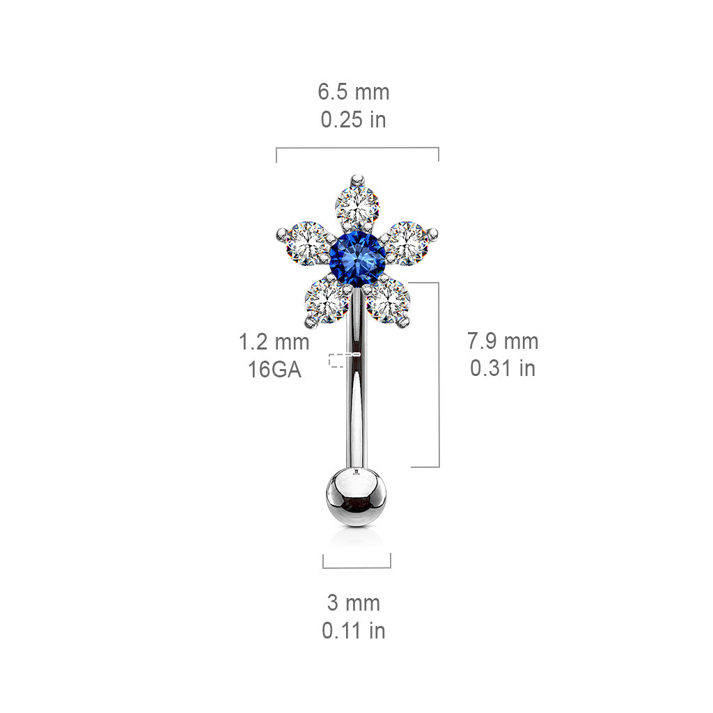 CZ Flower Curved Barbell.