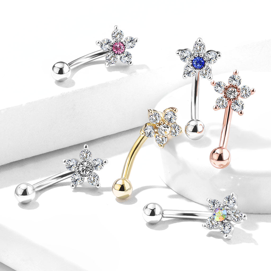 CZ Flower Curved Barbell.