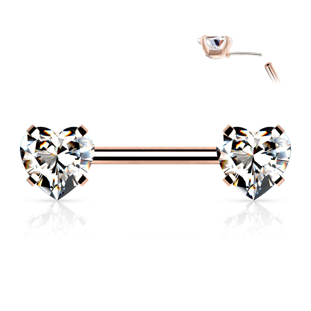 Forward Facing Heart Gem Nipple Bar.