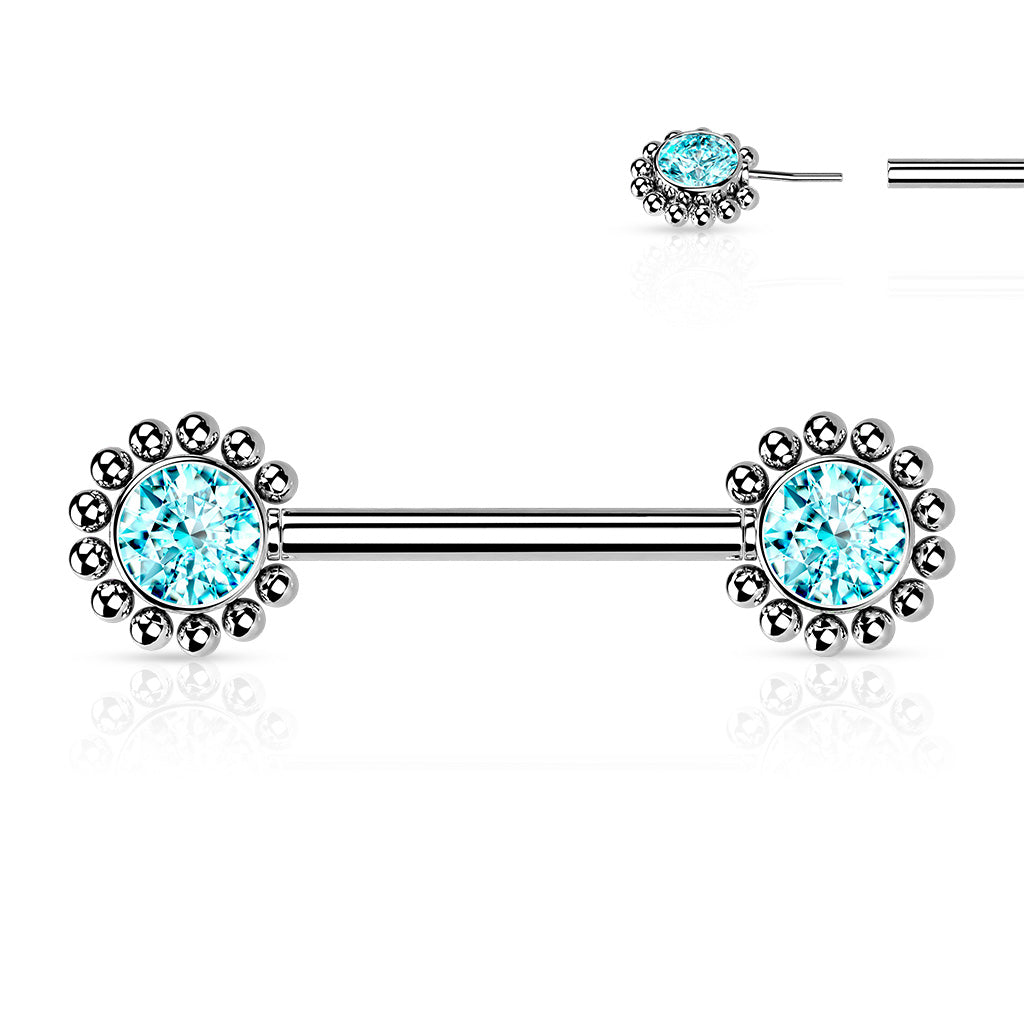 Forward Facing Gem and Bead Nipple Bar.