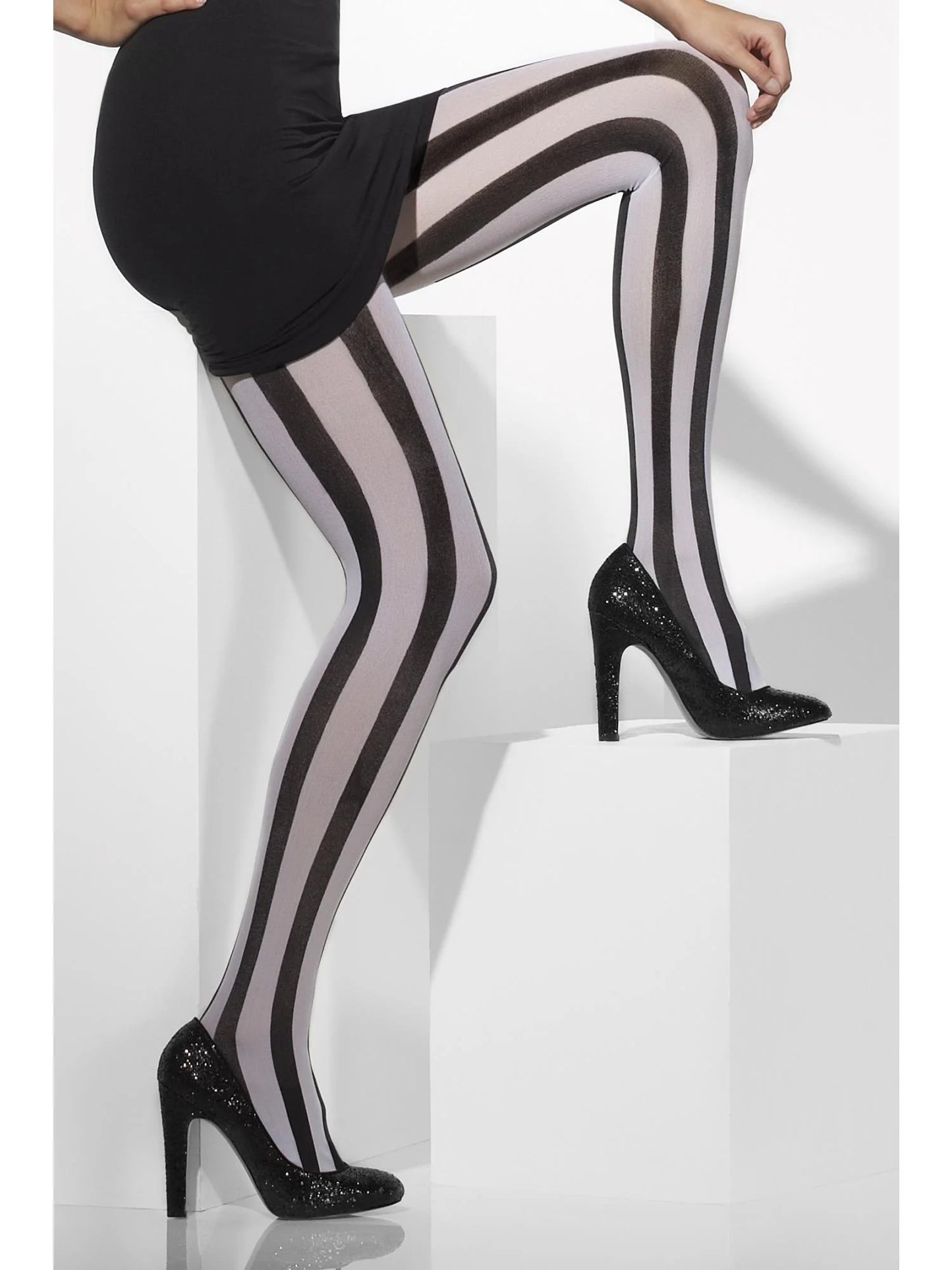Black and White Vertical Striped Tights