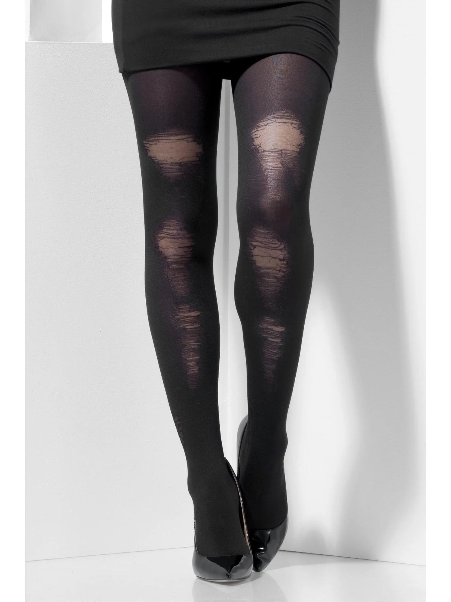 Distressed Detail Black Tights