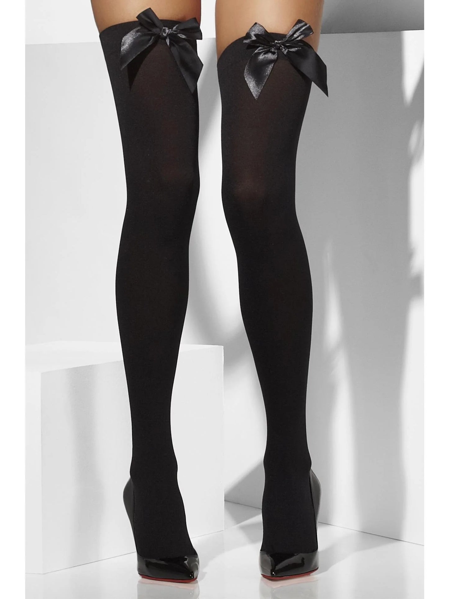Black Opaque Hold Ups with Black Bow