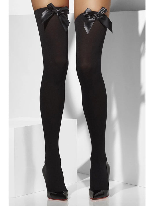 Black Opaque Hold Ups with Black Bow