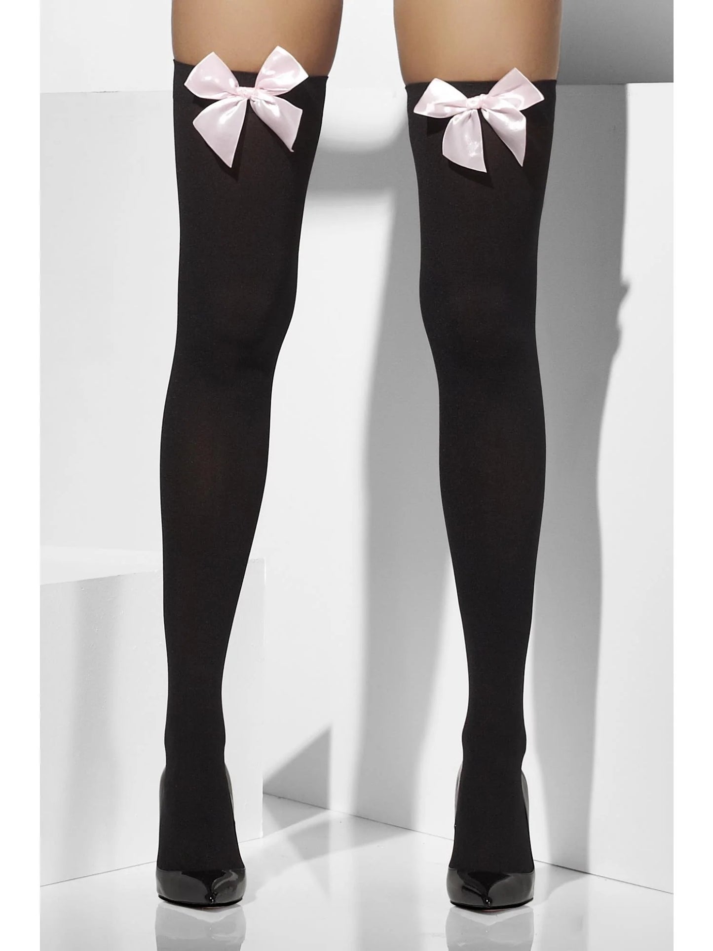 Black Opaque Hold-ups with Pink Bow