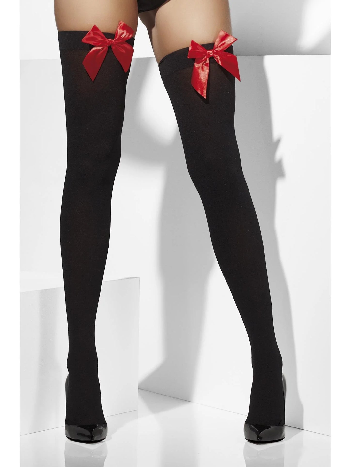 Black Opaque Hold-Ups with Red Bow