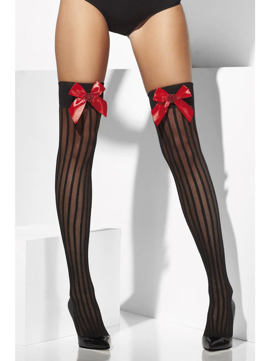 Black Sheer Hold Ups with Red Bow & Heart