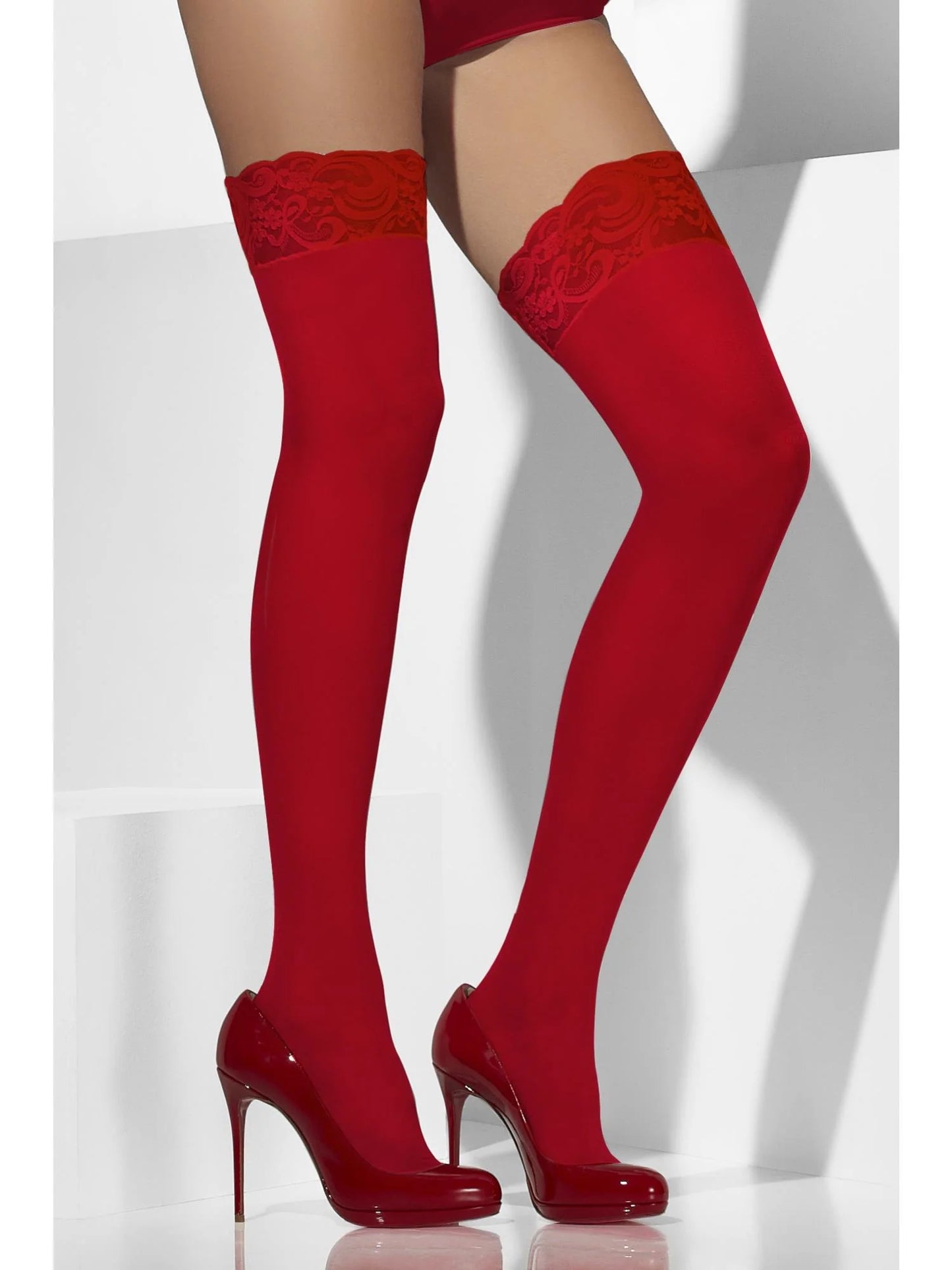 Sheer Hold Ups- Red Lace Top
