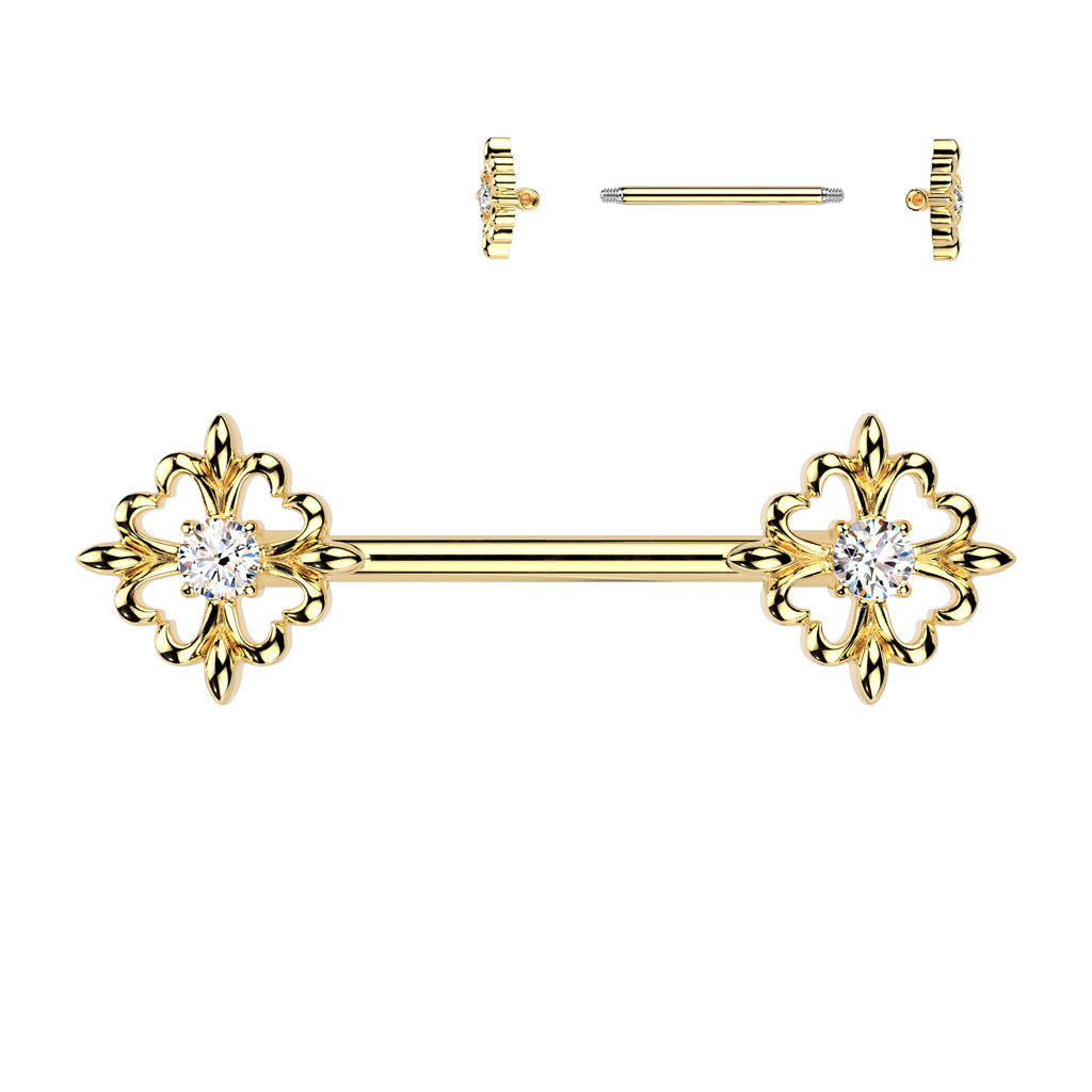 CZ Fleur De Lis Nipple Bar.