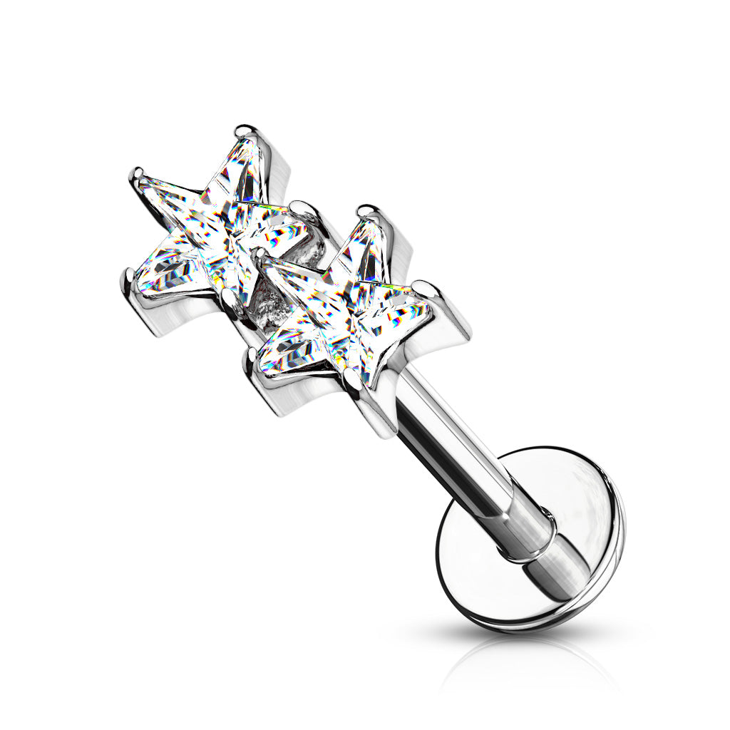 Double CZ Claw Set Stars Labret.