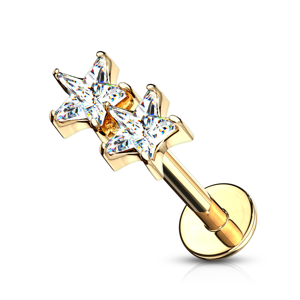 Double CZ Claw Set Stars Labret.