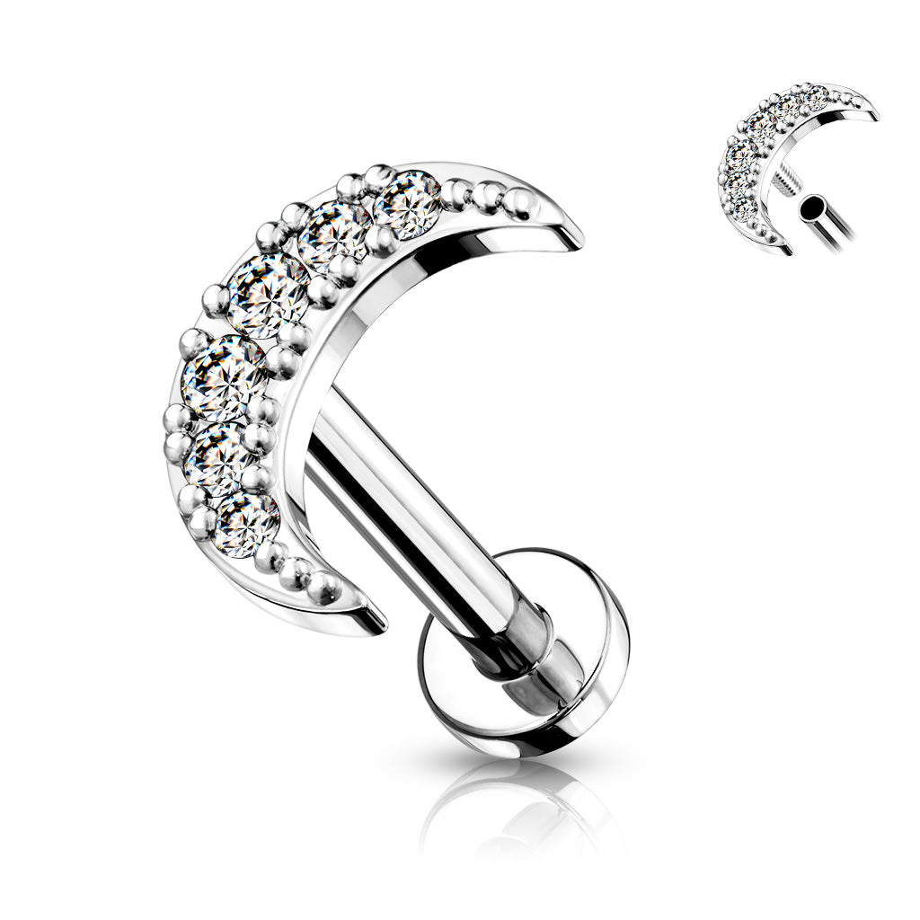 CZ Paved Crescent Moon Labret.
