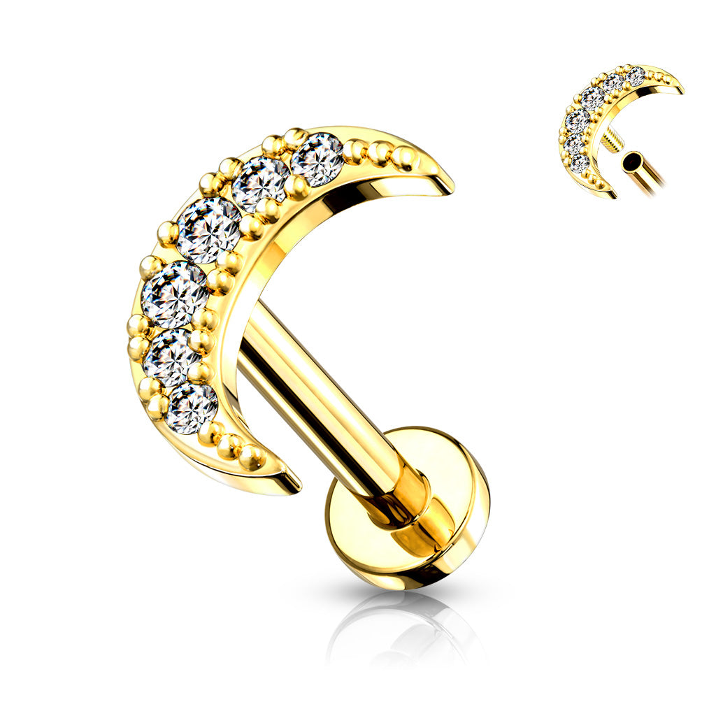 CZ Paved Crescent Moon Labret.