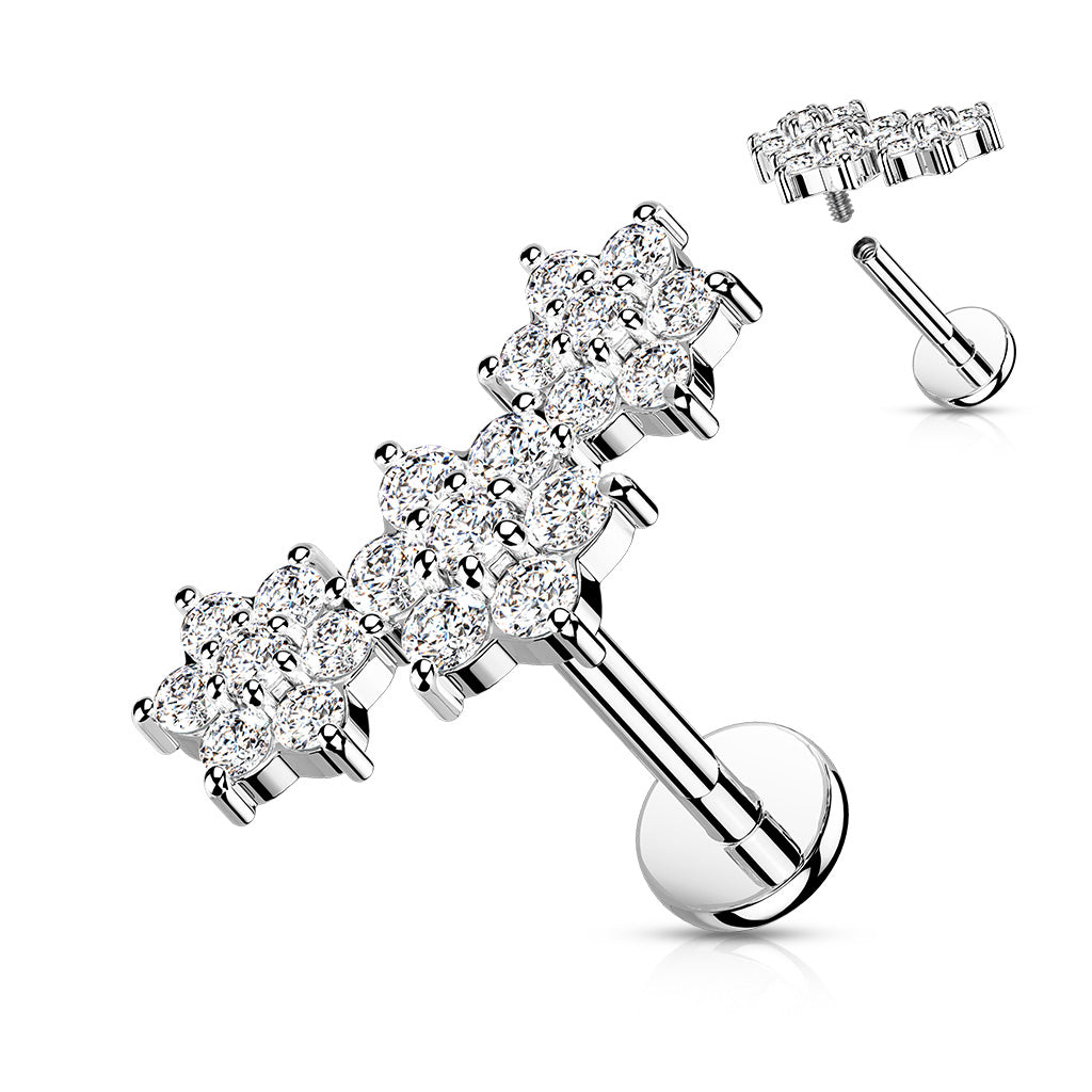 Triple CZ Flower Cluster Labret.