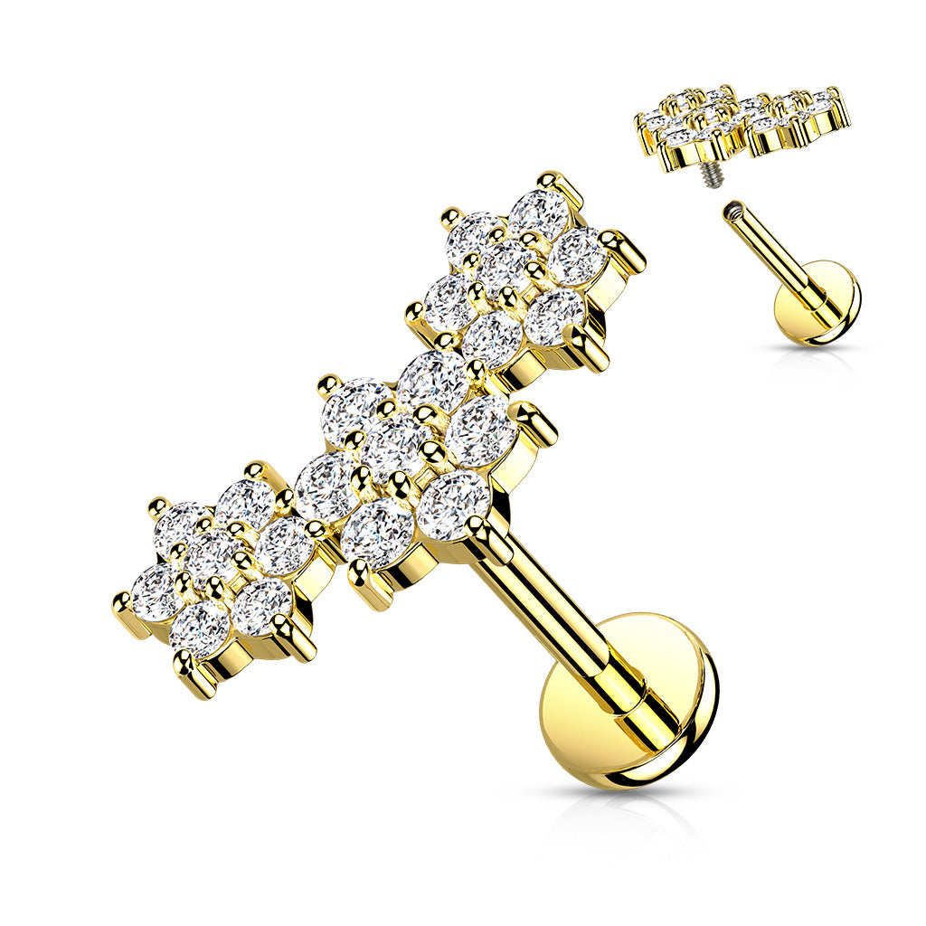 Triple CZ Flower Cluster Labret.