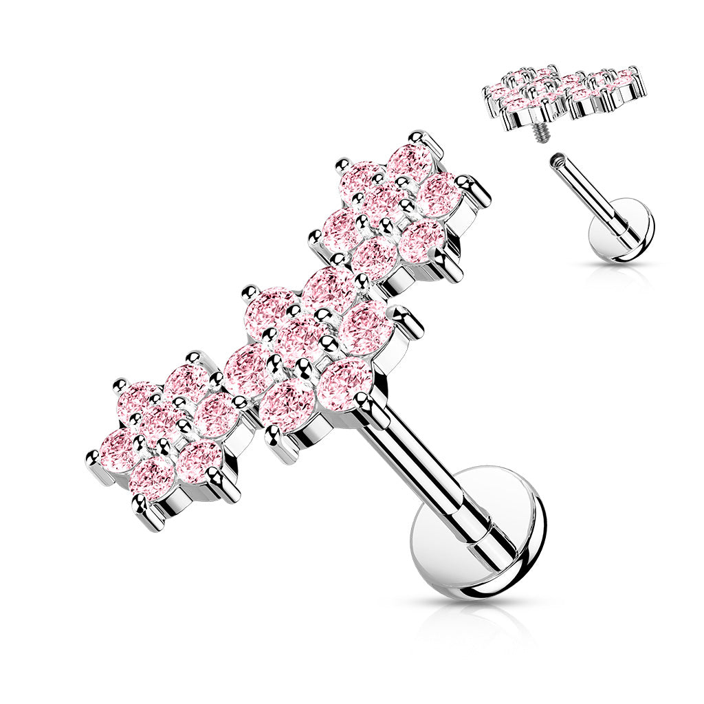 Triple CZ Flower Cluster Labret.