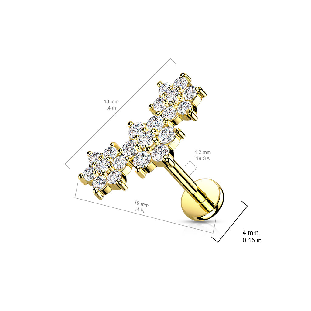 Triple CZ Flower Cluster Labret.