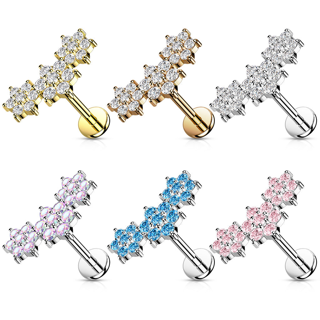 Triple CZ Flower Cluster Labret.