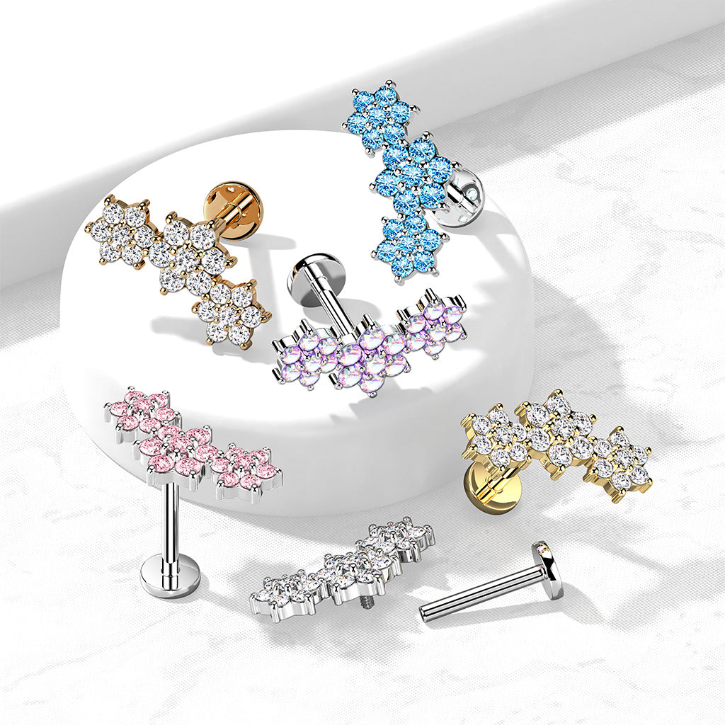 Triple CZ Flower Cluster Labret.