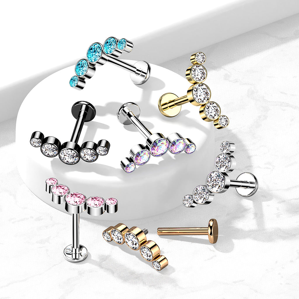 5- Round CZ Bezel Set Curved Labret.