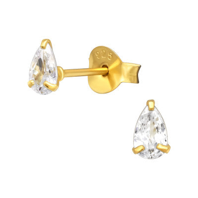 Gold Teardrop Gem Studs