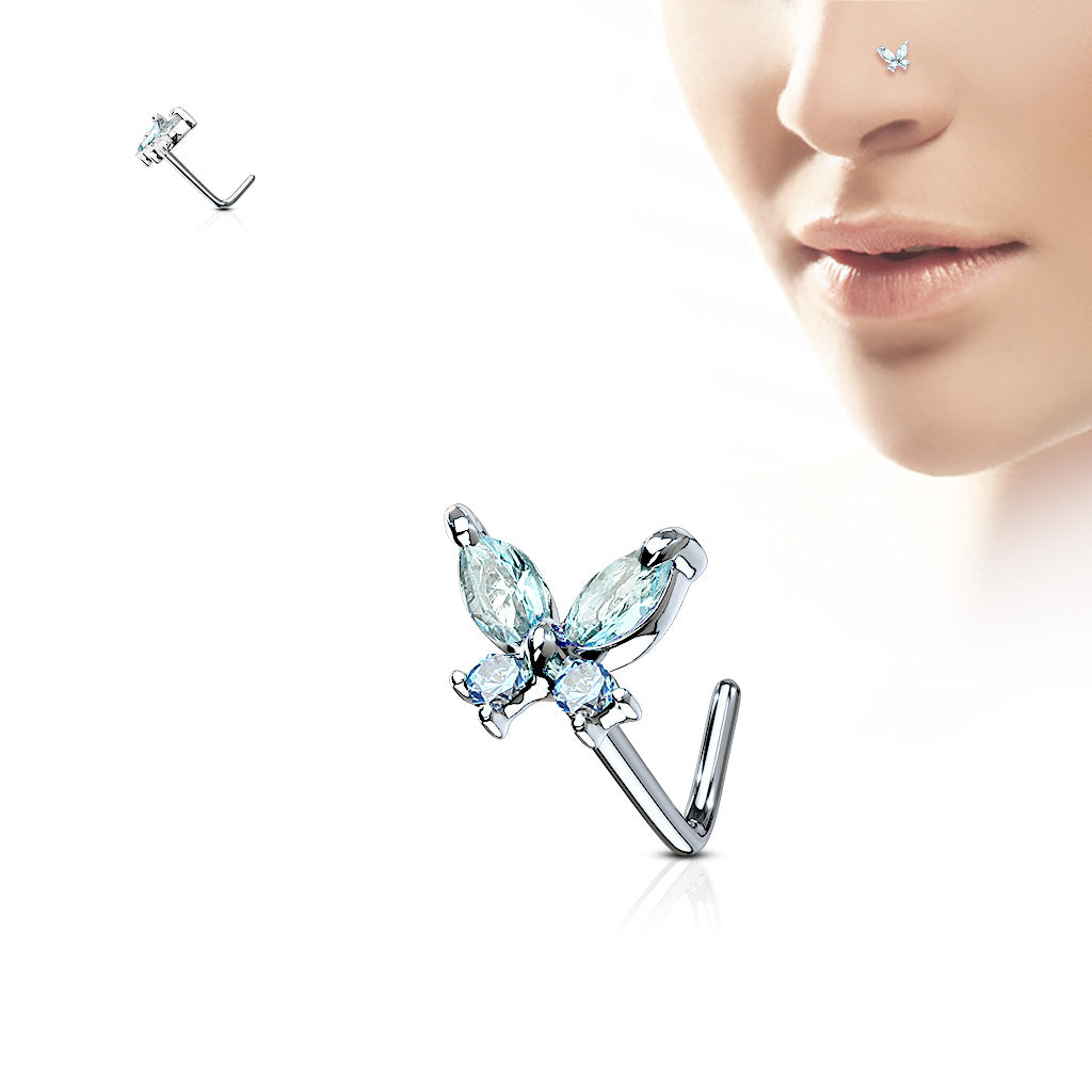 CZ Butterfly L Post Nose Stud.