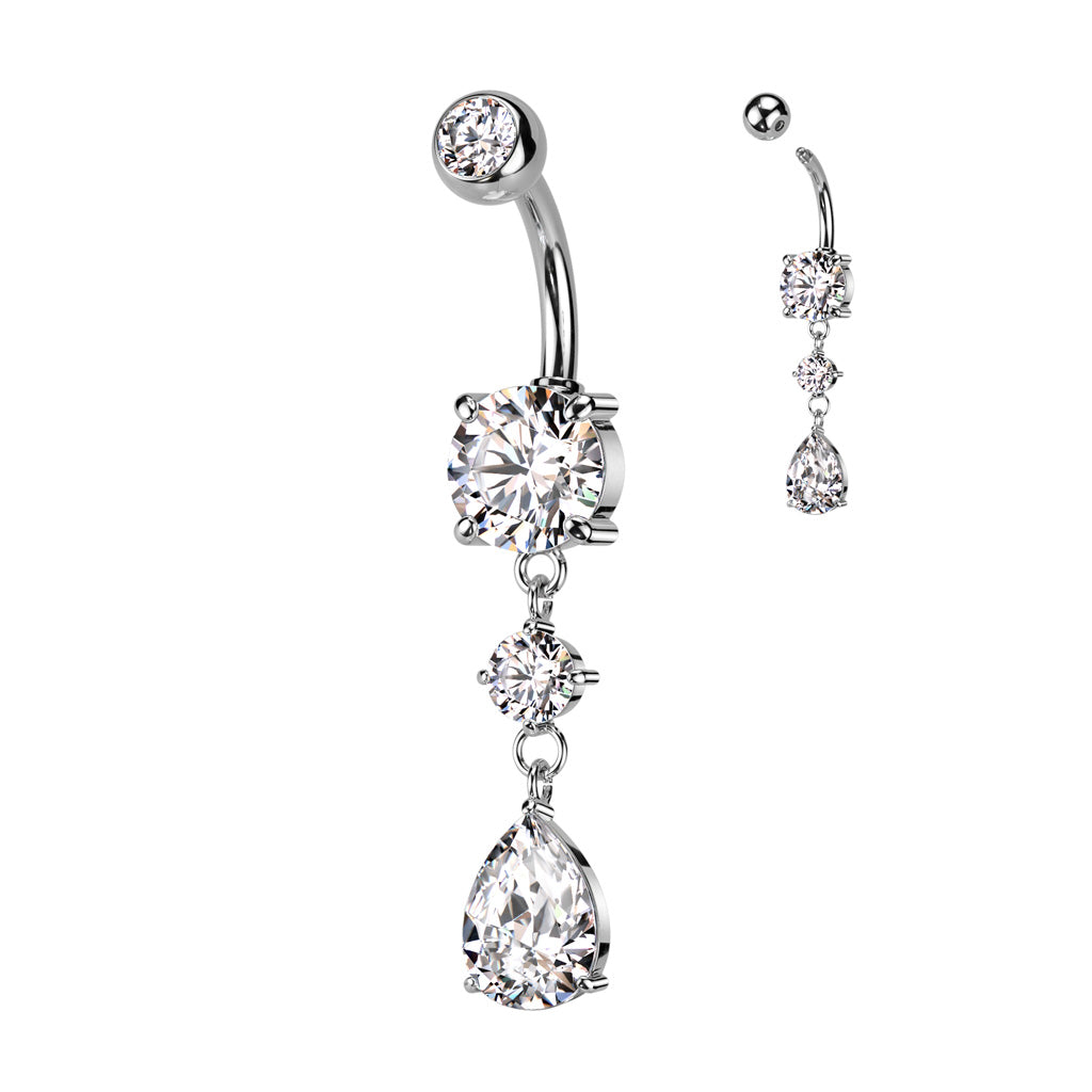 Tear Drop CZ Dangly Belly Bar.