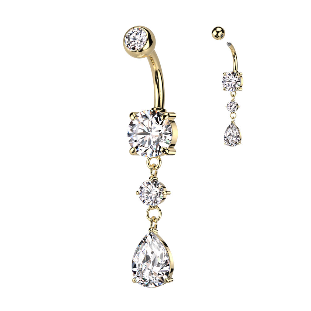 Tear Drop CZ Dangly Belly Bar.