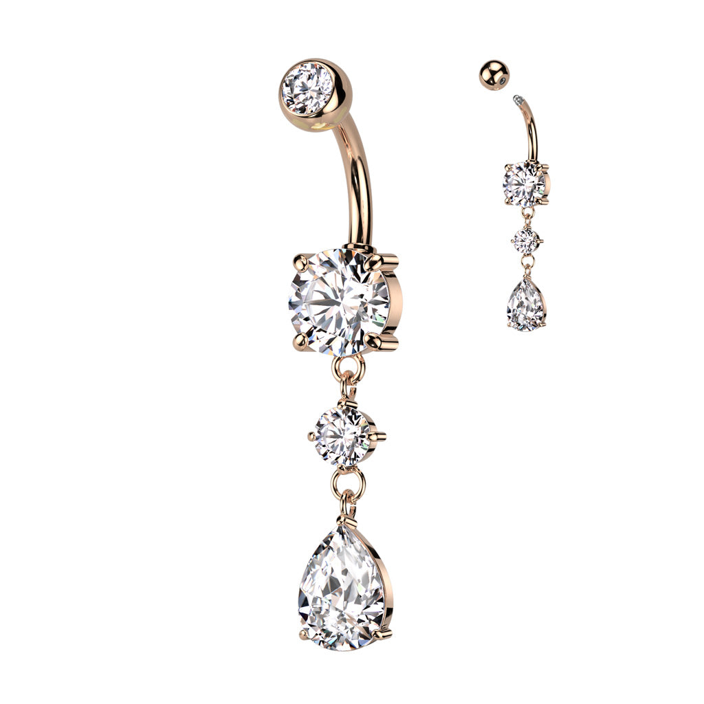 Tear Drop CZ Dangly Belly Bar.