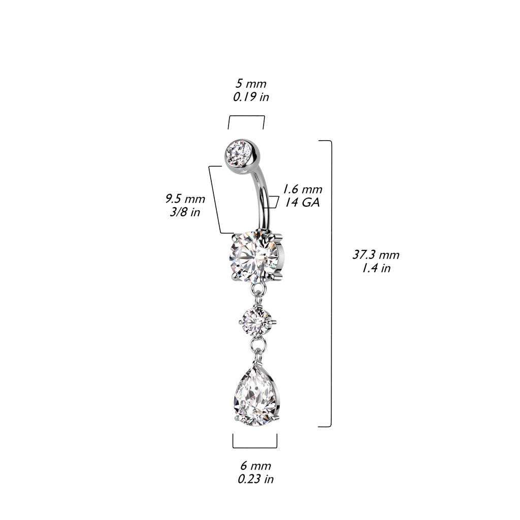 Tear Drop CZ Dangly Belly Bar.