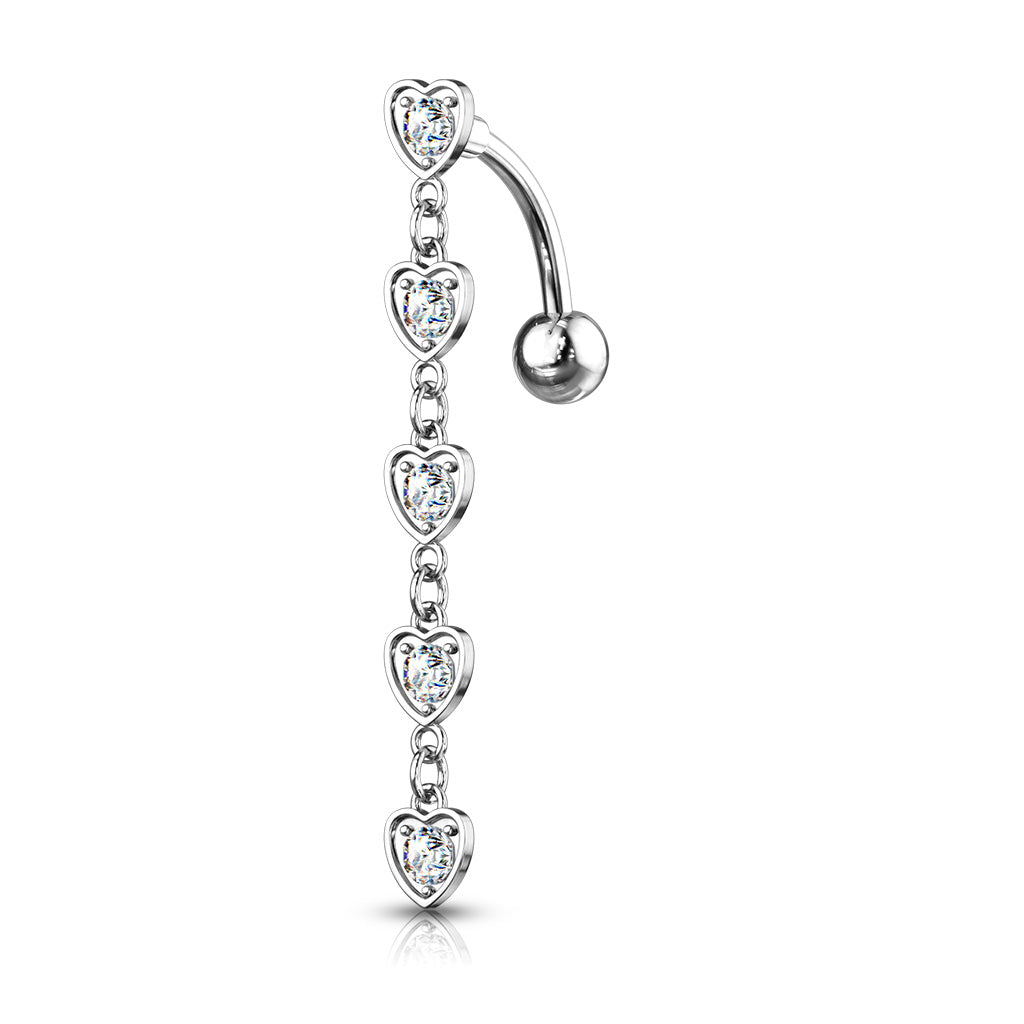 5 CZ Heart Top Dangly Belly Bar.