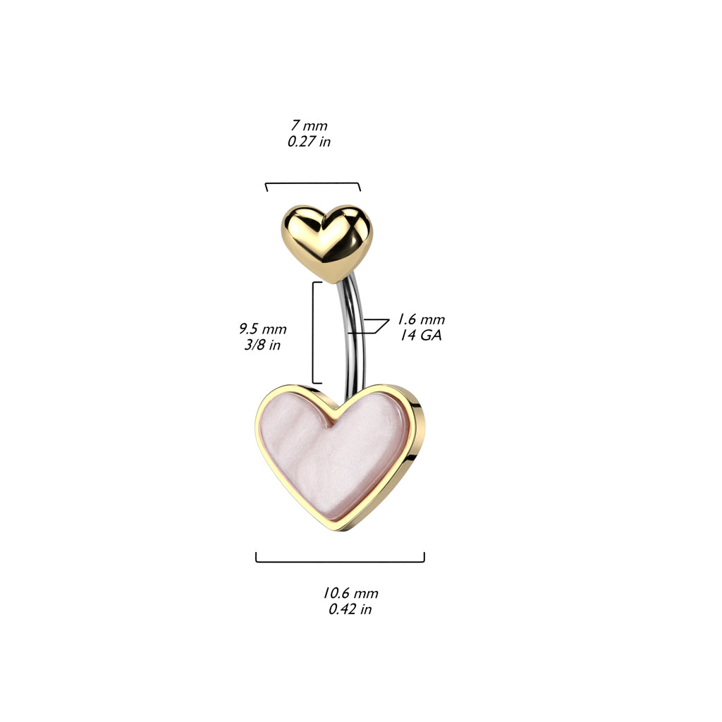 Double Heart Belly Bar with Mother of Pearl Inset