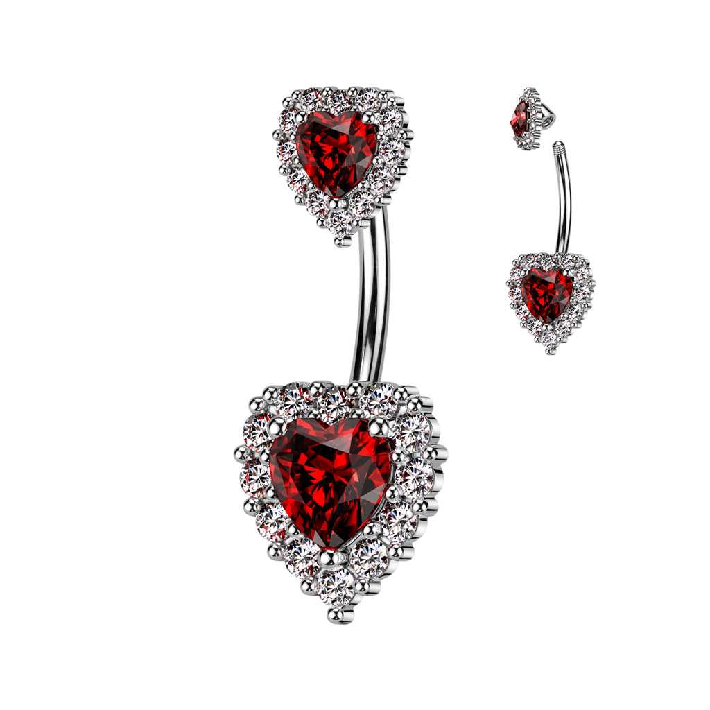 CZ Paved Double Heart CZ Belly Bar.
