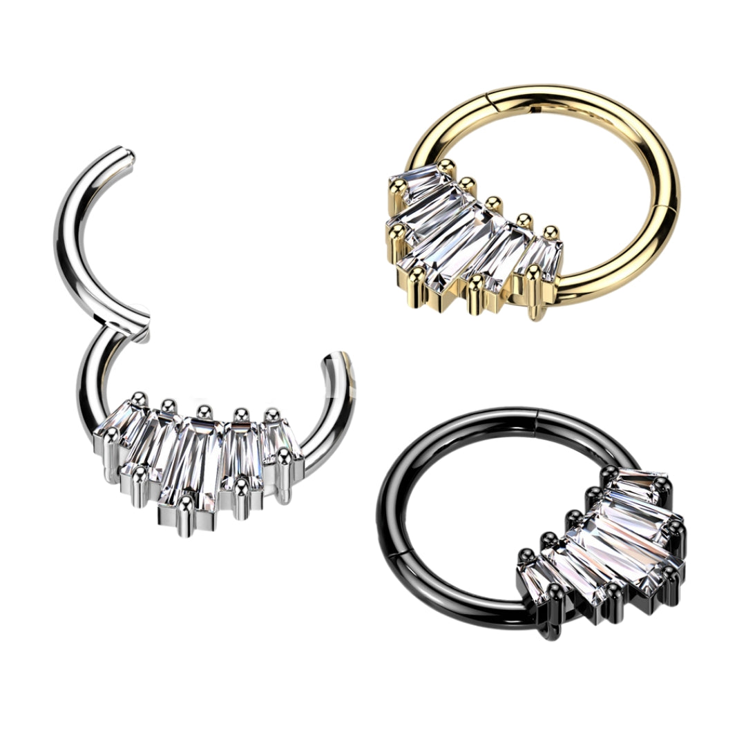 5 Baguette CZ Fan Hinged Segment Ring.