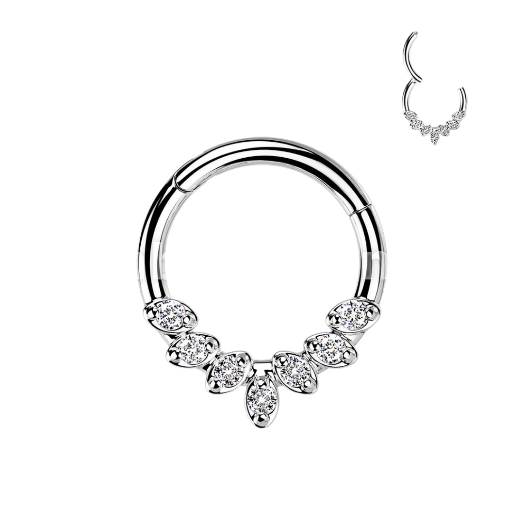 Claw Set Jewelled Laurel Hinged Ring.
