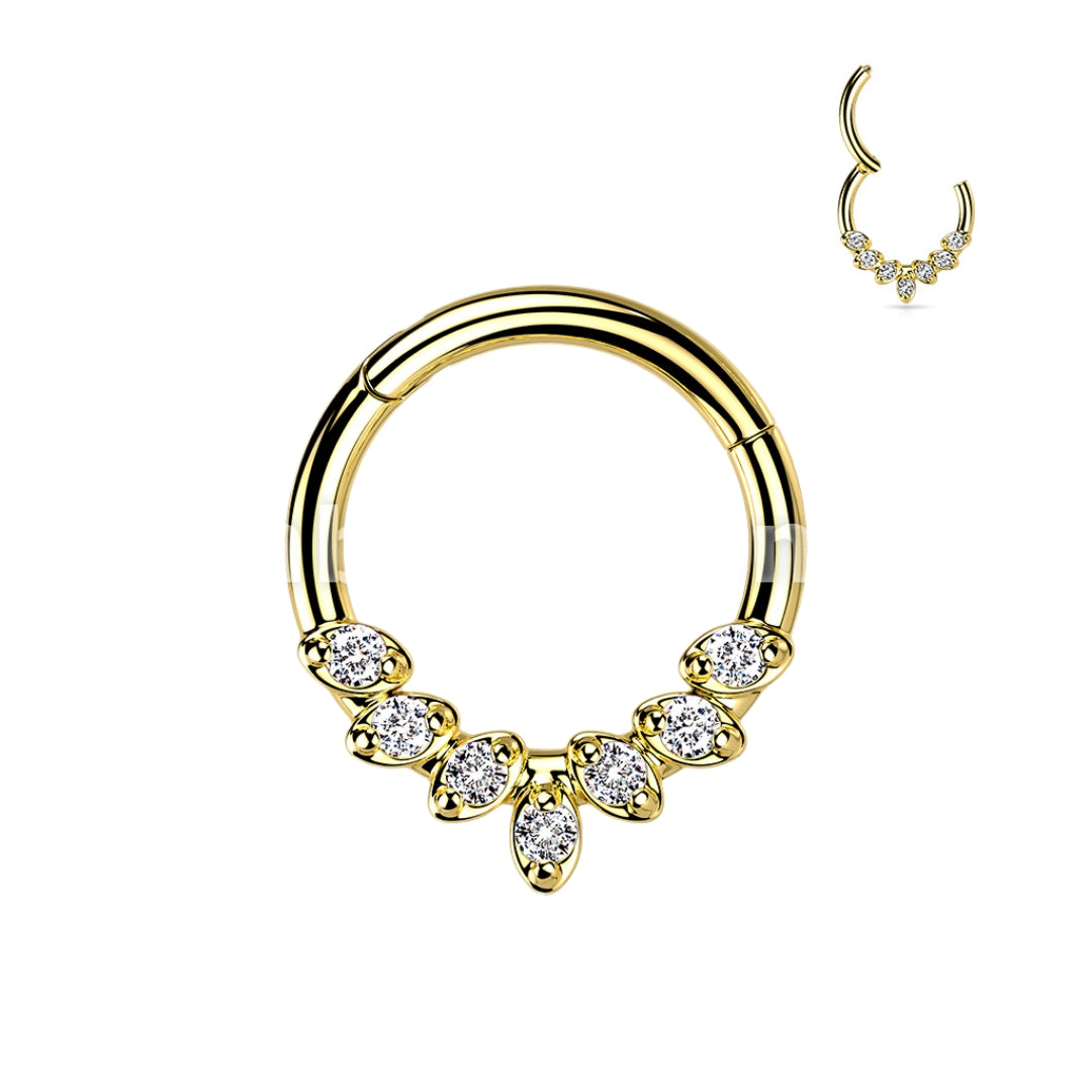 Claw Set Jewelled Laurel Hinged Ring.