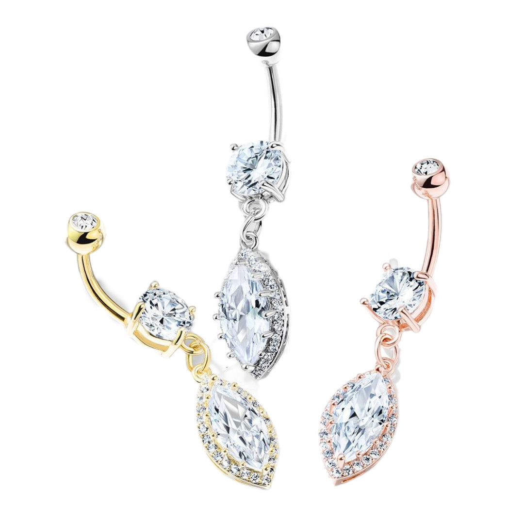 Large Marquise CZ Dangly Belly Bar.